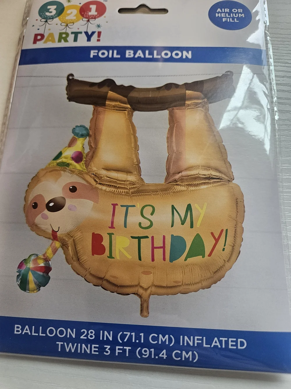 3 2 1 Party! Gold 'It's My Birthday' Sloth Foil Balloon